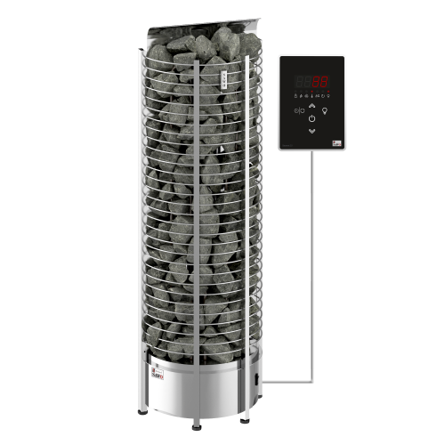 Печь SAWO Tower напольная пристенная, 9,0 кВт, нерж. сталь, артикул TH5-90Ni2-WL-P, выносной пульт (встроенный блок мощности, пульт покупается отдельно)