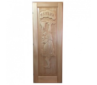 Предлагаем резную дверь для бани массива из липы с рисунком Дед 2, покрытие маслом с твёрдым воском.